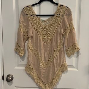 Boho style crochet 3/4 sleeves top